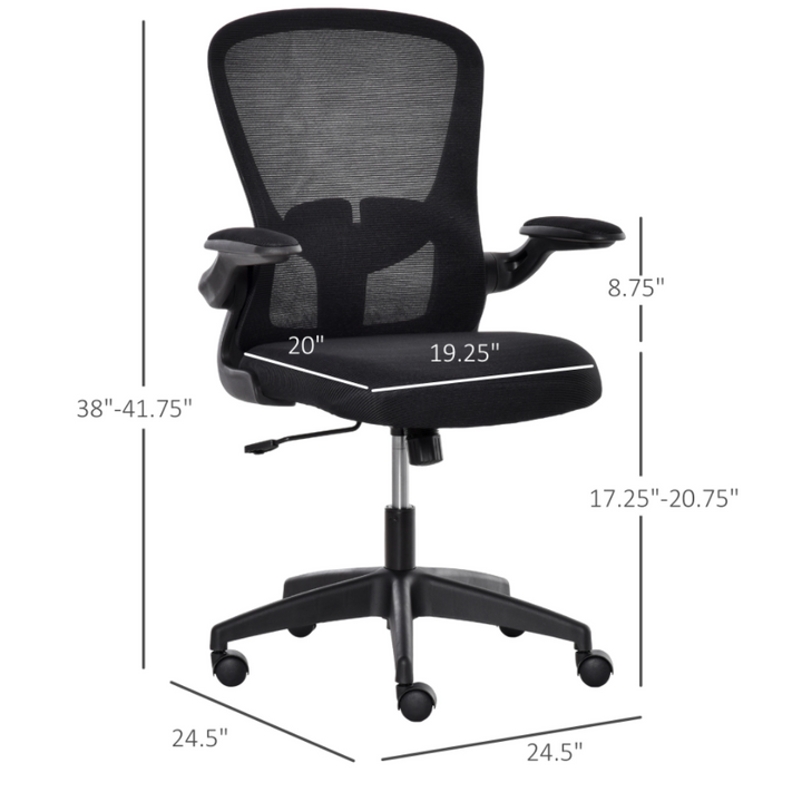 Mesh Office Chair with Lumbar Support and Flip-up Armrests - Black