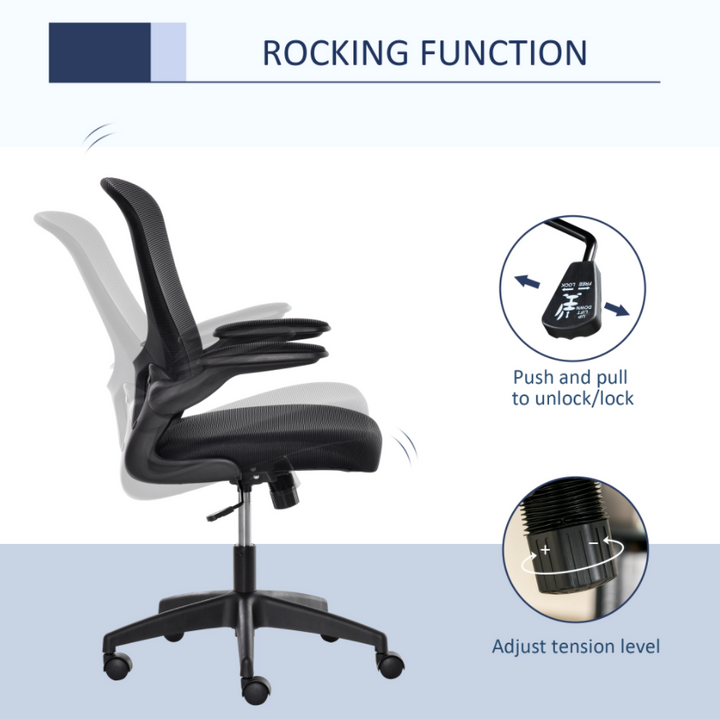 Mesh Office Chair with Lumbar Support and Flip-up Armrests - Black