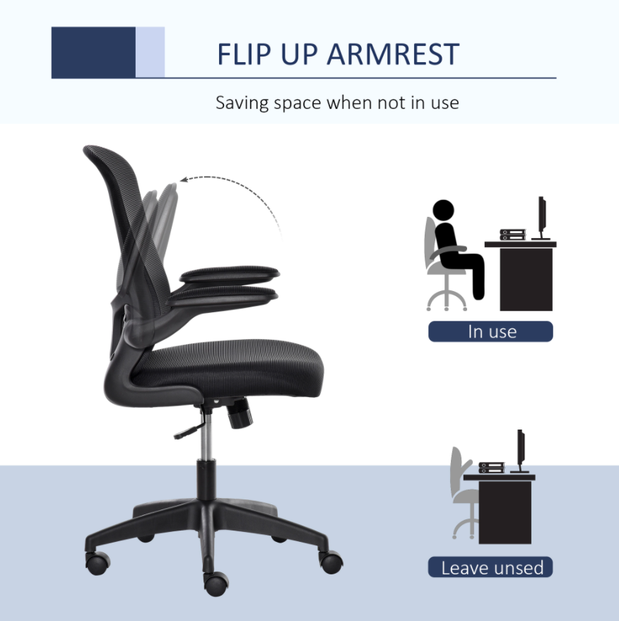 Mesh Office Chair with Lumbar Support and Flip-up Armrests - Black