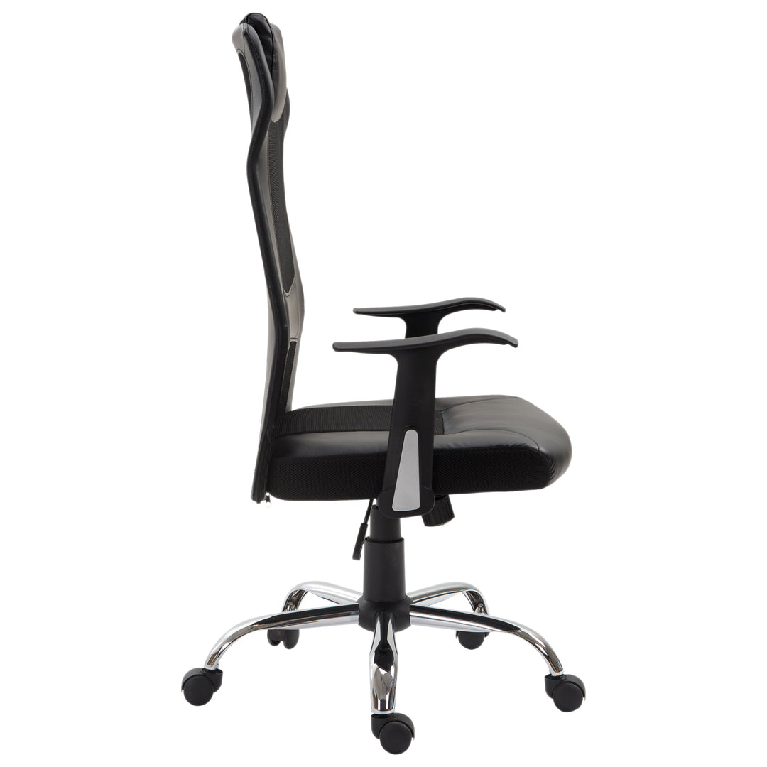 High Back Mesh Faux Leather Office Chair with Headrest and Lumbar Support - Black