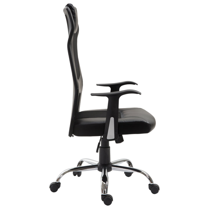 High Back Mesh Faux Leather Office Chair with Headrest and Lumbar Support - Black