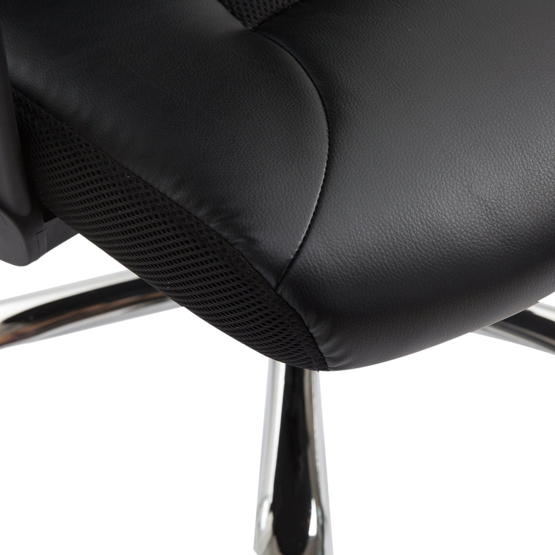 High Back Mesh Faux Leather Office Chair with Headrest and Lumbar Support - Black