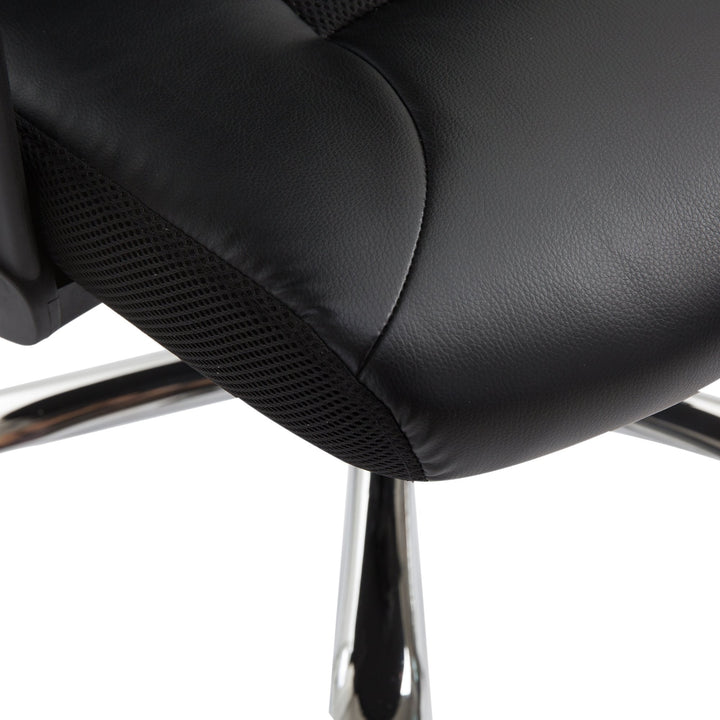 High Back Mesh Faux Leather Office Chair with Headrest and Lumbar Support - Black
