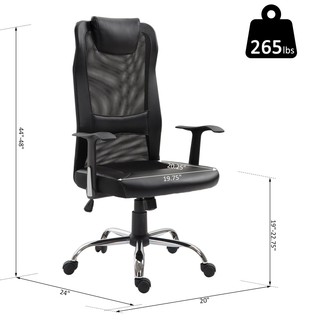 High Back Mesh Faux Leather Office Chair with Headrest and Lumbar Support - Black