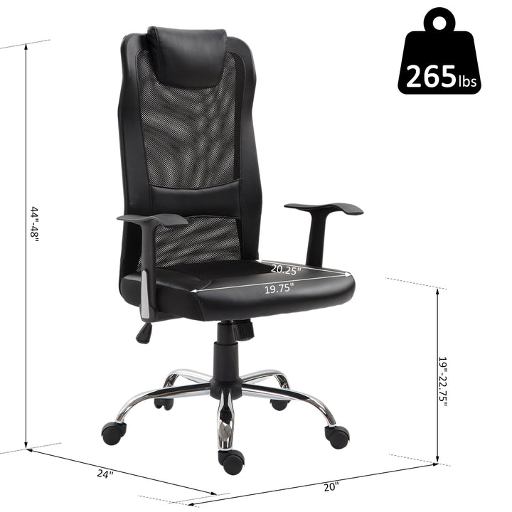 High Back Mesh Faux Leather Office Chair with Headrest and Lumbar Support - Black