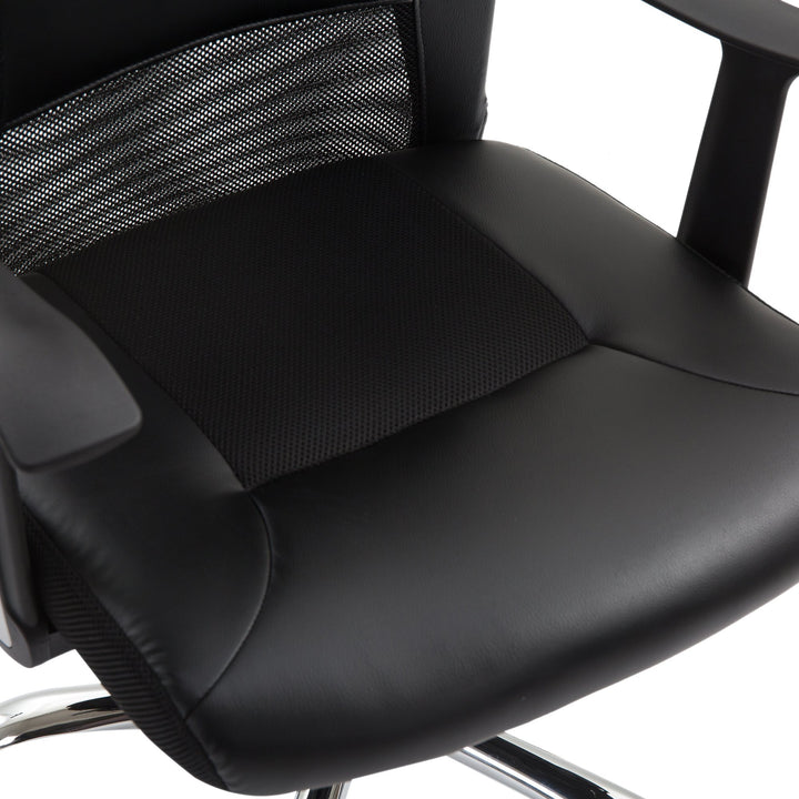 High Back Mesh Faux Leather Office Chair with Headrest and Lumbar Support - Black