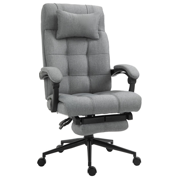 Linen High Back Office Chair with Headrest and Footrest - Light Grey