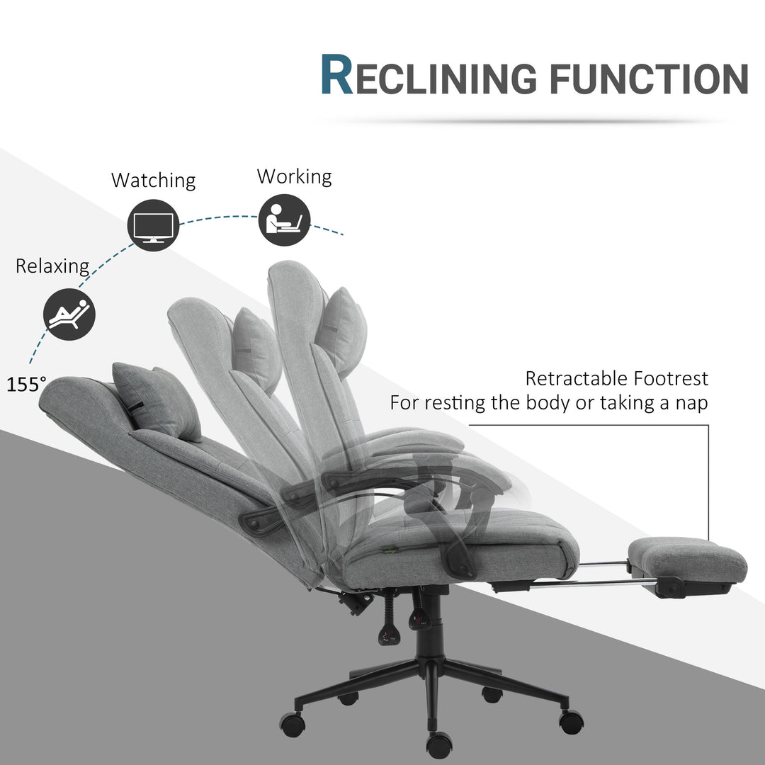 Linen High Back Office Chair with Headrest and Footrest - Light Grey