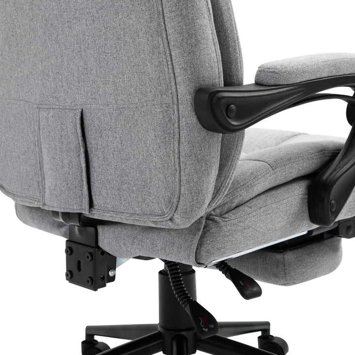Linen High Back Office Chair with Headrest and Footrest - Light Grey