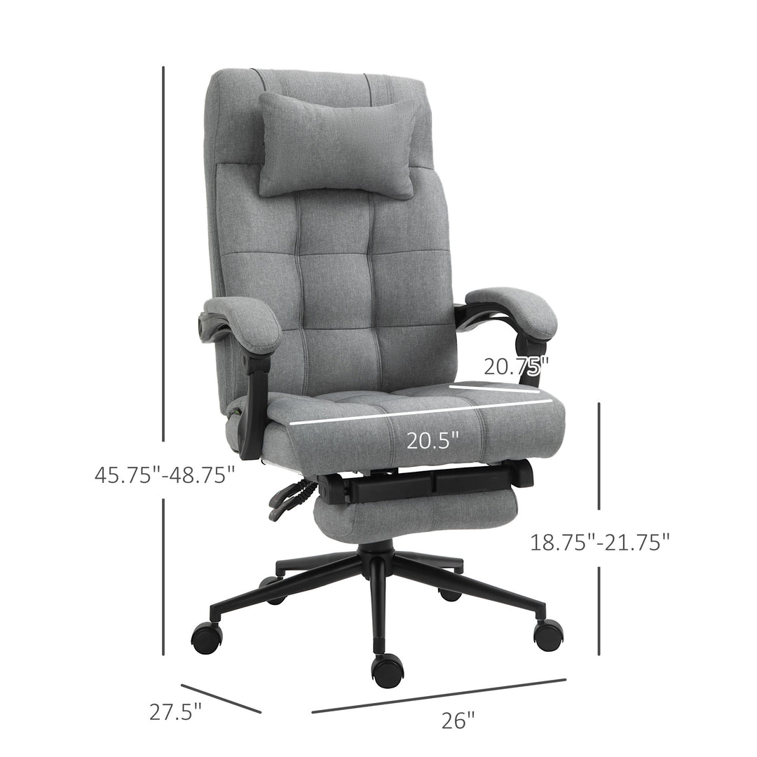 Linen High Back Office Chair with Headrest and Footrest - Light Grey