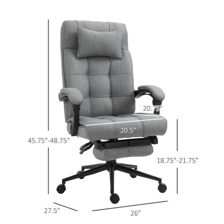 Linen High Back Office Chair with Headrest and Footrest - Light Grey