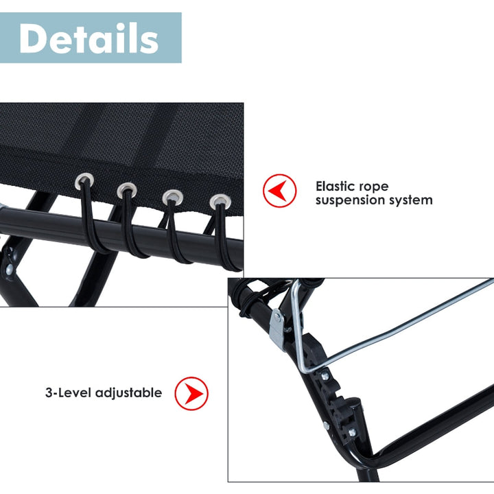 3 Position Adjustable Folding Chaise Reclining Lounger Sun Beach Tanning Patio Pool Deck, Black