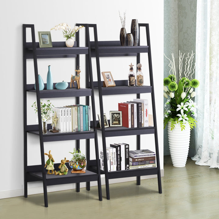 Set of 2 Ladder-Style Bookcases - Black