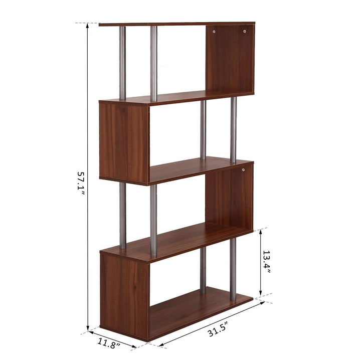 Modern 4-Tier S-Shaped Bookcase - Brown