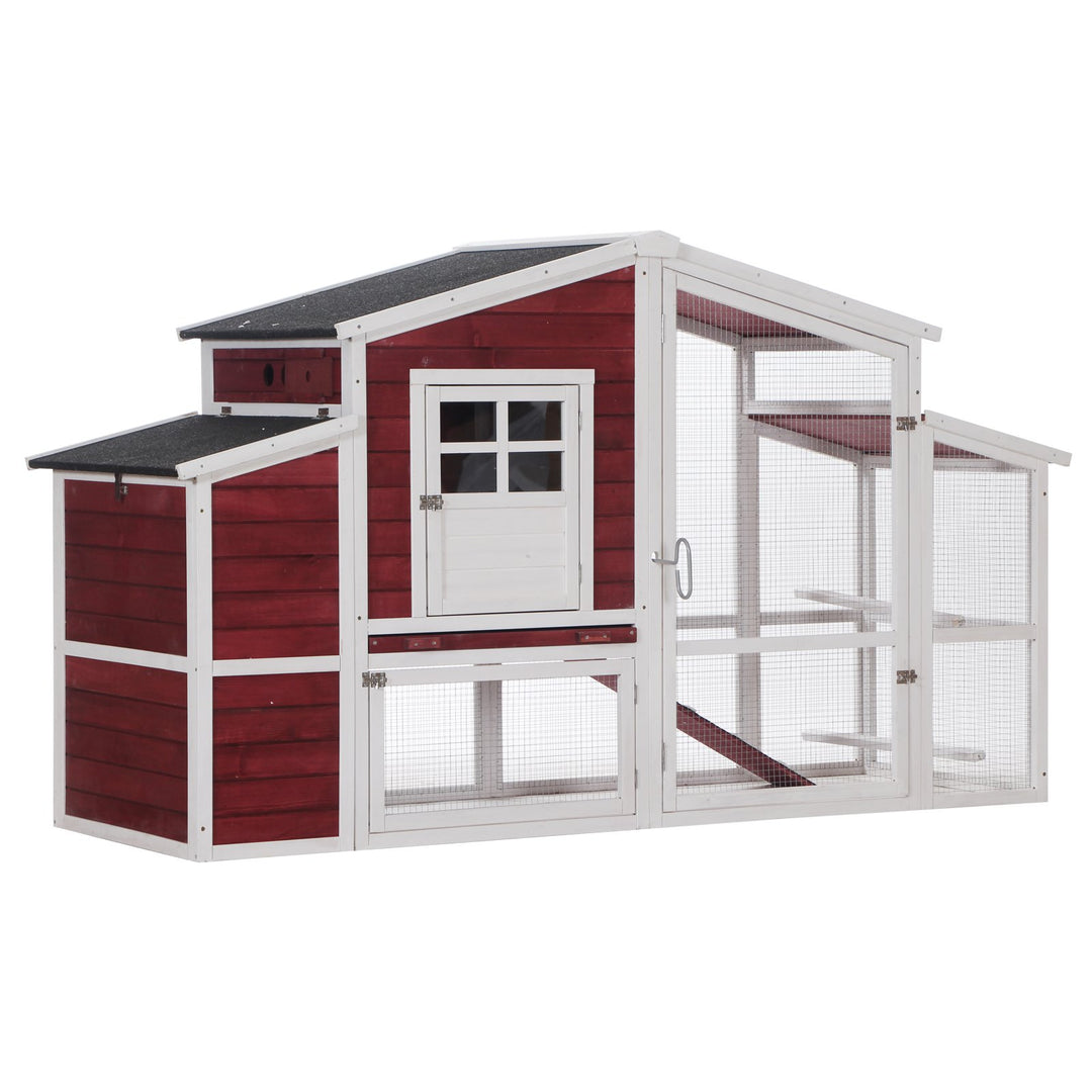 79" Wooden Chicken Coop - Red and White