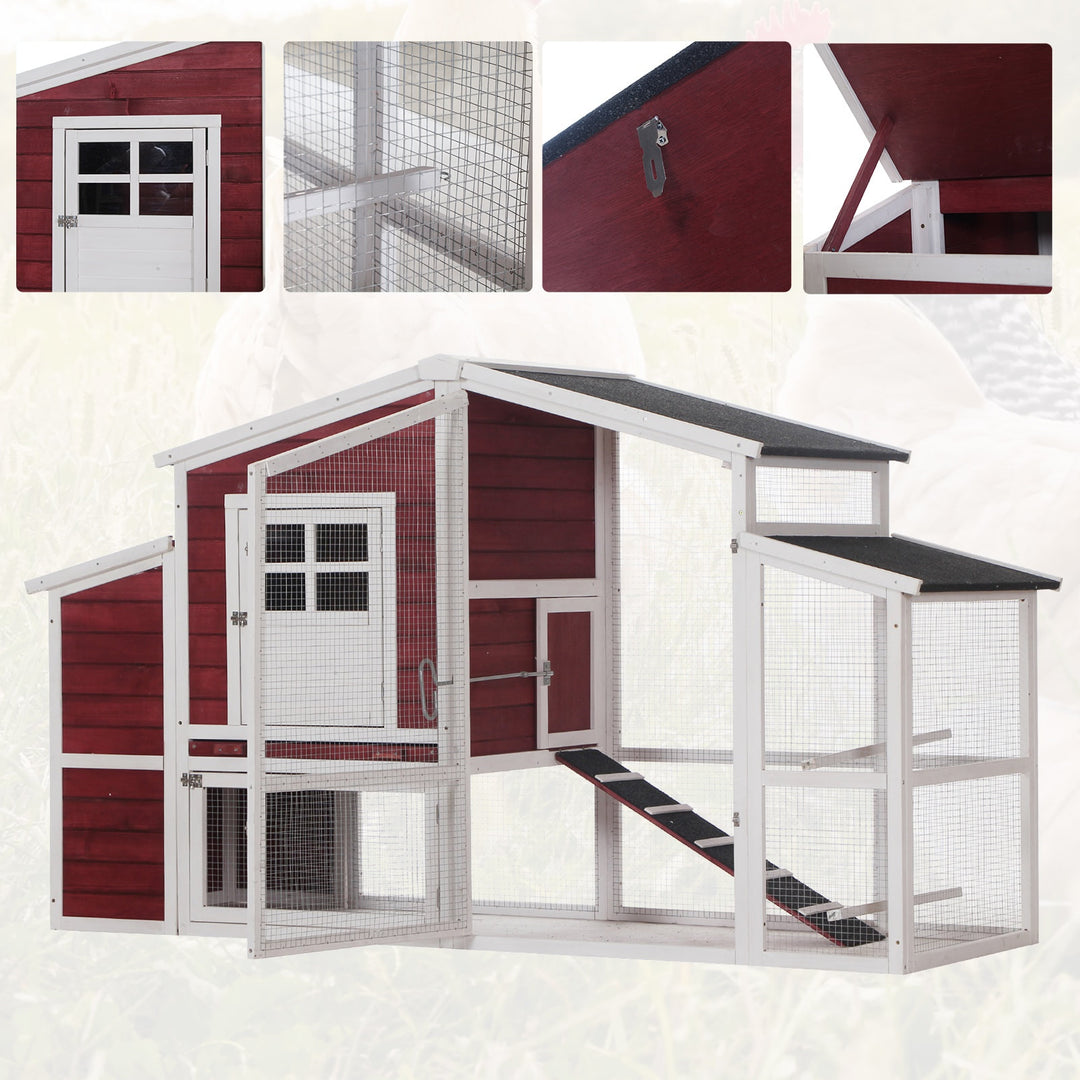79" Wooden Chicken Coop - Red and White