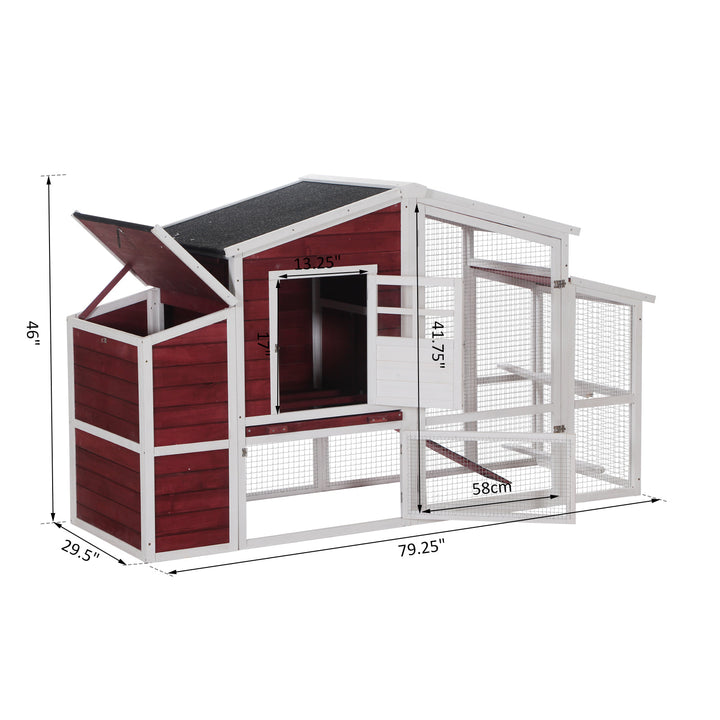 79" Wooden Chicken Coop - Red and White