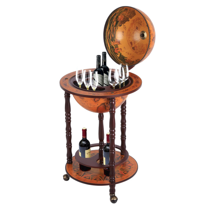 Globe Wine Bar w/ Wheels - Dark Brown