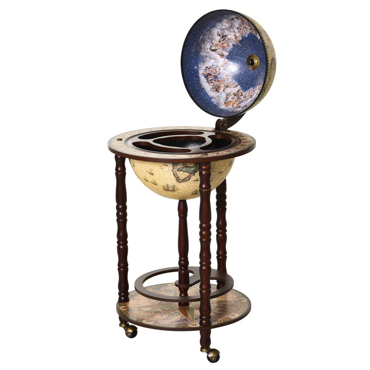 Globe Wine Bar w/ Wheels - Beige and Brown