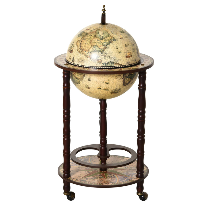 Globe Wine Bar w/ Wheels - Beige and Brown