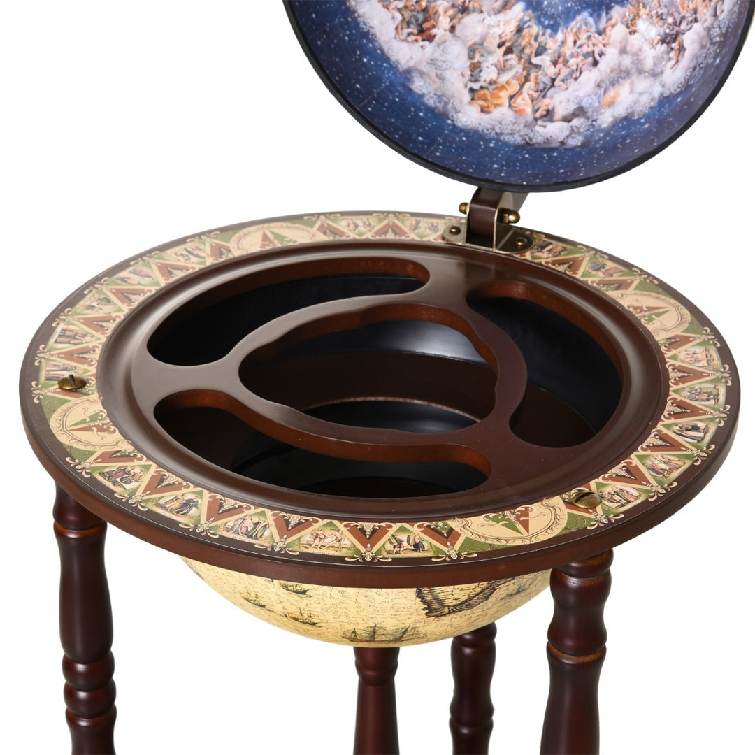 Globe Wine Bar w/ Wheels - Beige and Brown