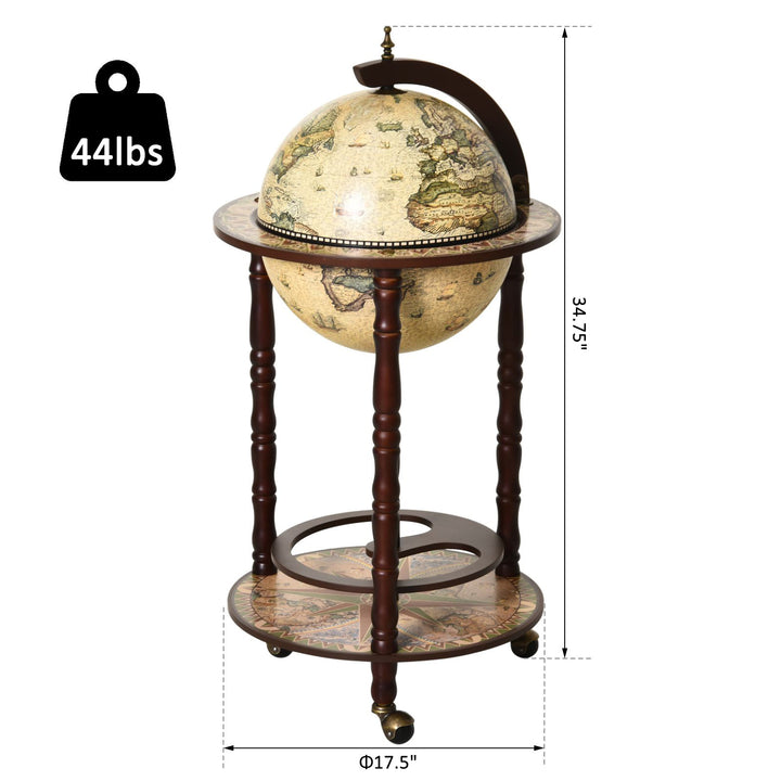 Globe Wine Bar w/ Wheels - Beige and Brown