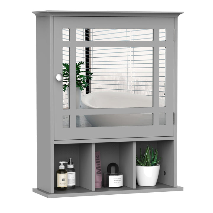 Wall-Mounted Bathroom Cabinet w/ Mirror - Grey