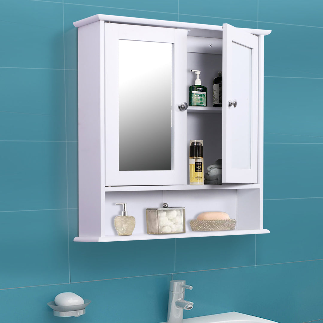 Wall-Mounted Bathroom Cabinet w/ Double Doors - White