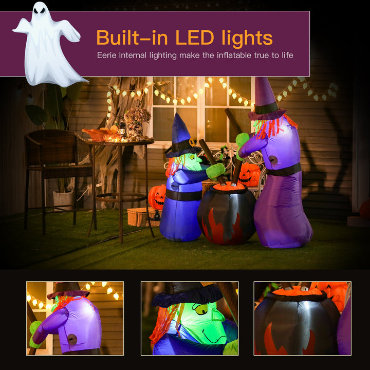 5.5ft Halloween Blow Up Inflatable w LED Lights for Indoor Outdoor Lawn Yard, Witches, Cauldron