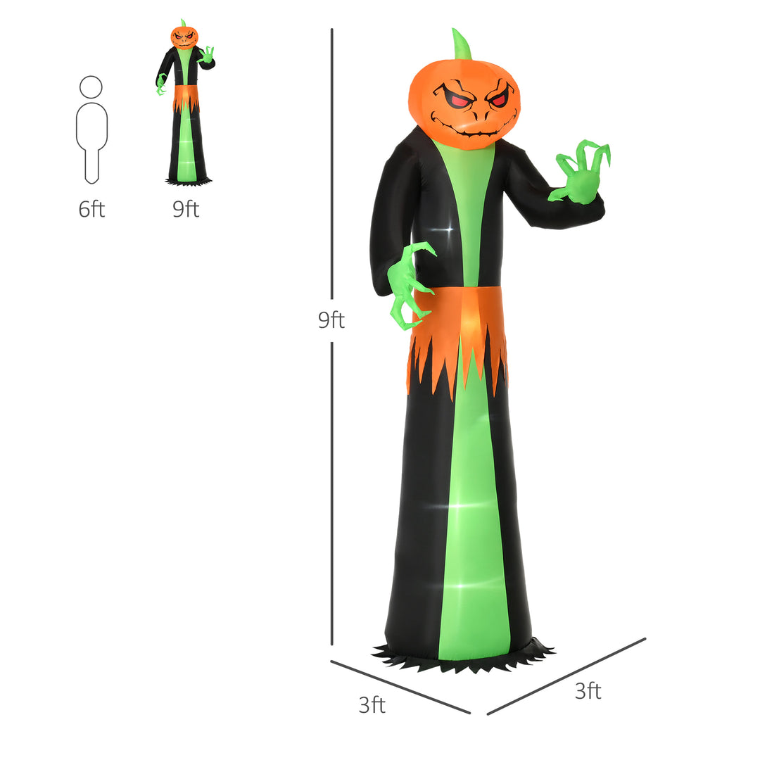 9ft Halloween Blow Up Inflatable Décor, LED Lights Indoor Outdoor Lawn Yard, Pumpkin Head Ghost