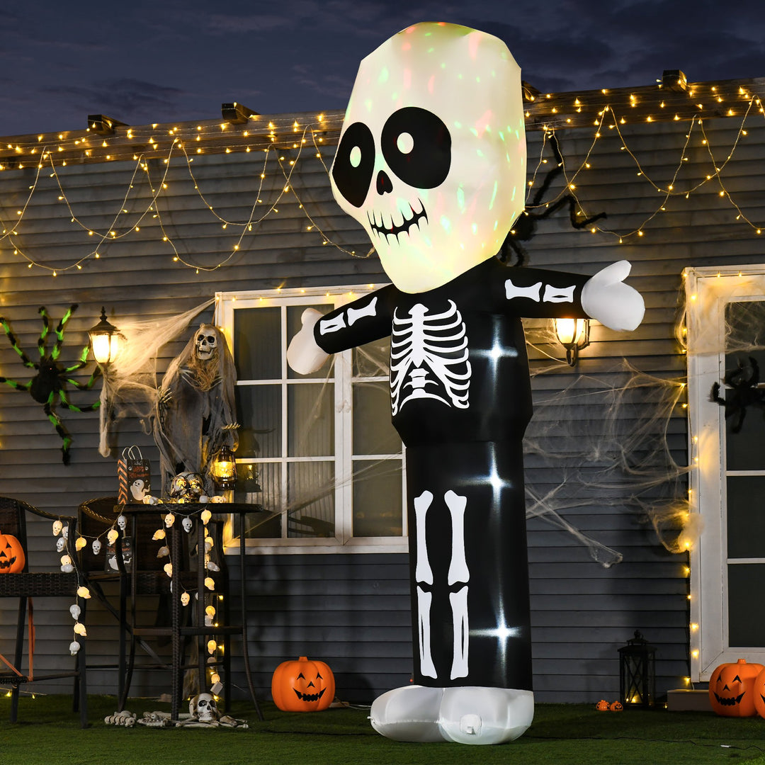 10ft Cute Halloween Blow Up Inflatable Décor, LED Lights Indoor Outdoor Lawn, Skeleton Ghost