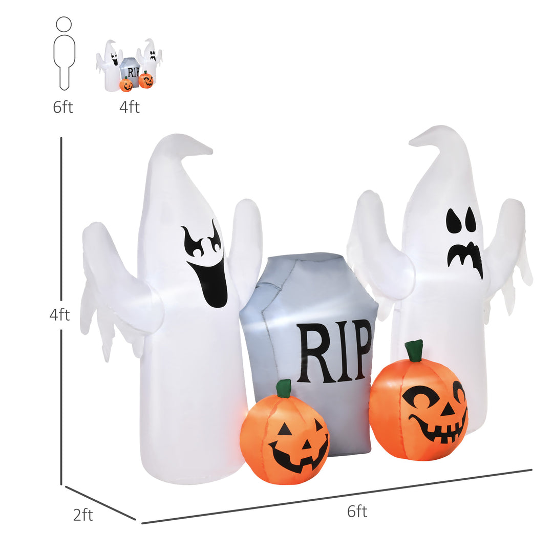 4ft Halloween Blow Up Inflatable, w Lights, Outdoor, White Ghosts, RIP Tombstone, Pumpkins