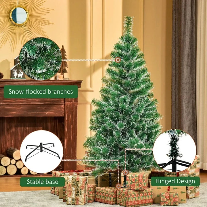 5ft Artificial Pine Christmas Holiday Tree w/ Snow Accents and Metal Base Xmas Decor - Green