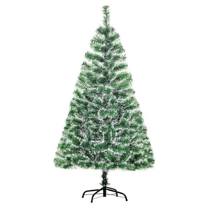 5ft Artificial Pine Christmas Holiday Tree w/ Snow Accents and Metal Base Xmas Decor - Green