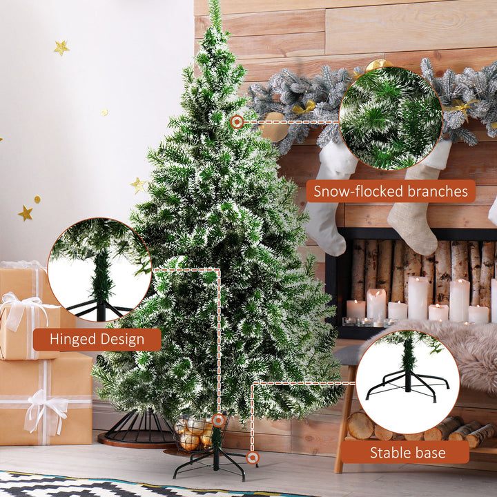 7ft 968-Tip Artificial Pine Christmas Holiday Tree w Snow Accent, Metal Base Xmas Decor - Green