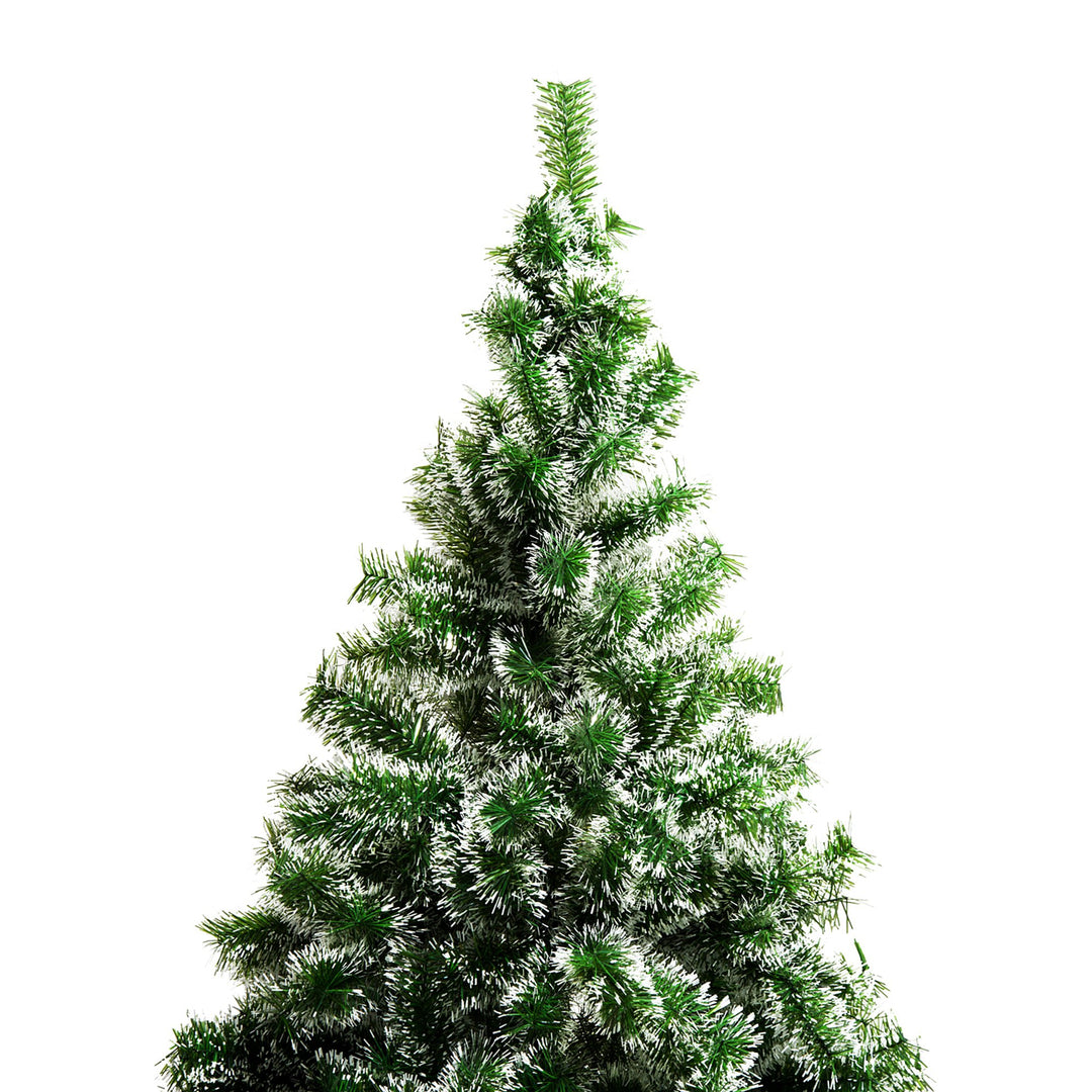 7ft 968-Tip Artificial Pine Christmas Holiday Tree w Snow Accent, Metal Base Xmas Decor - Green