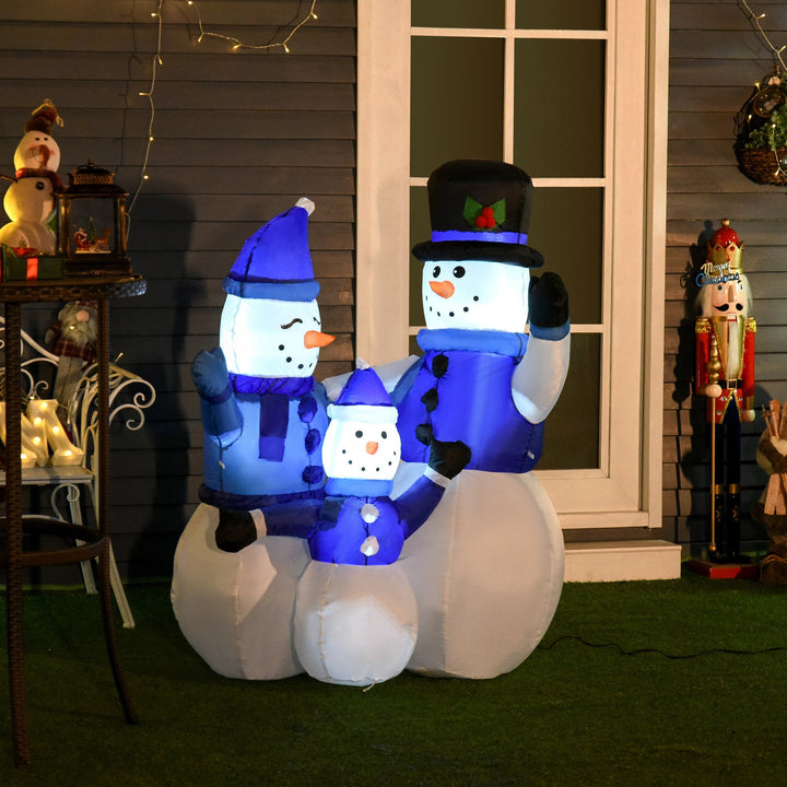 4ft Inflatable Holiday Christmas Decoration w LED Lights Indoor Outdoor - Snowman Family, Blue