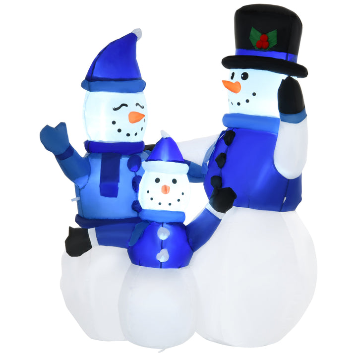 4ft Inflatable Holiday Christmas Decoration w LED Lights Indoor Outdoor - Snowman Family, Blue