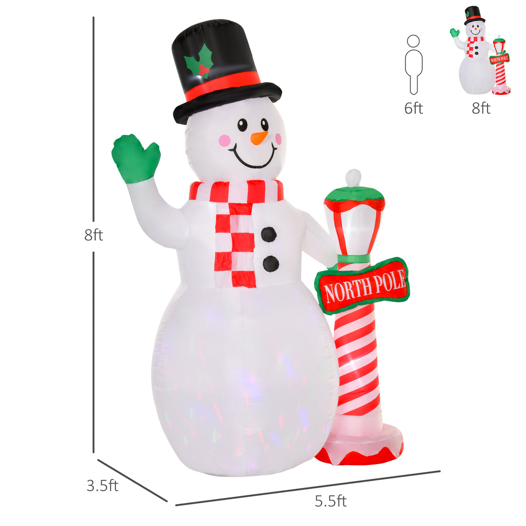 NEW 8ft Inflatable Holiday Christmas Decoration w LED Lights Outdoor - Snowman w North Pole Sign