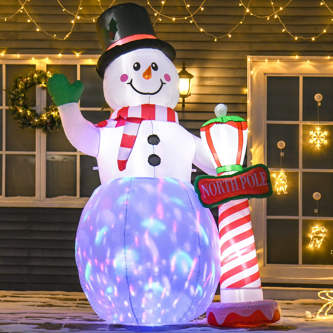 NEW 8ft Inflatable Holiday Christmas Decoration w LED Lights Outdoor - Snowman w North Pole Sign