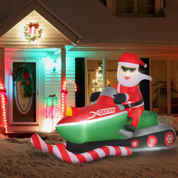 7ft Long Inflatable Holiday Christmas Blow-Up w LED Lights Outdoor, Santa Claus on Snowmobile