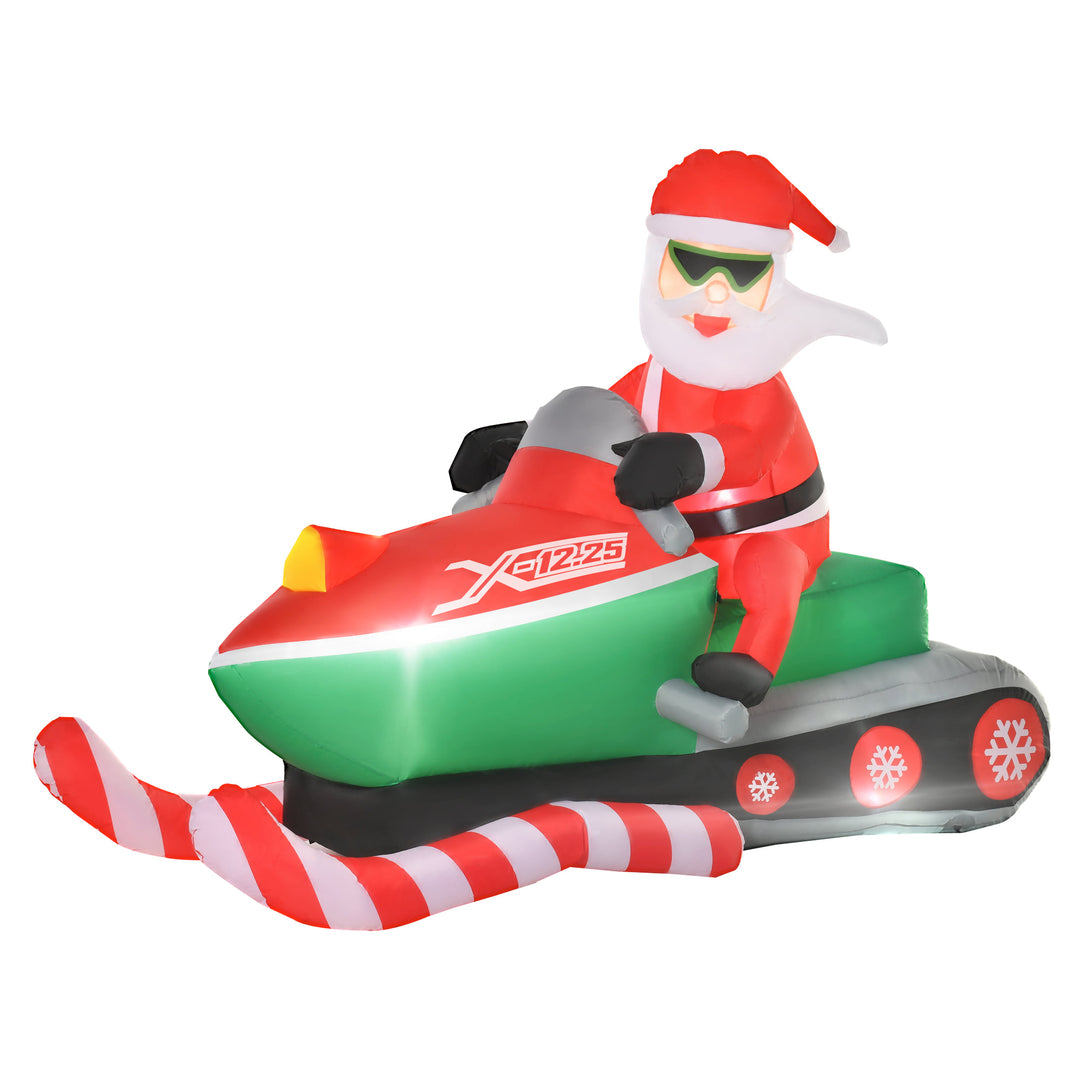 7ft Long Inflatable Holiday Christmas Blow-Up w LED Lights Outdoor, Santa Claus on Snowmobile
