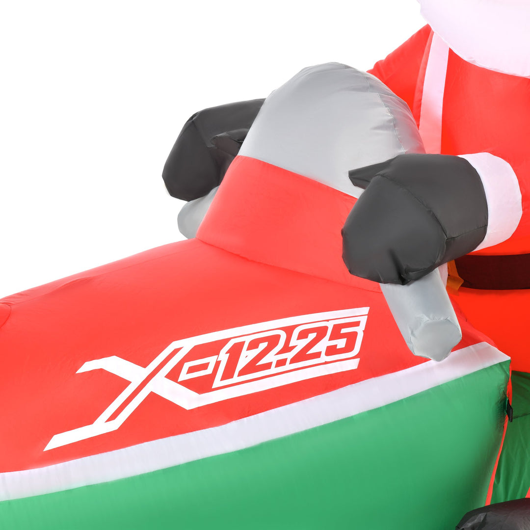 7ft Long Inflatable Holiday Christmas Blow-Up w LED Lights Outdoor, Santa Claus on Snowmobile