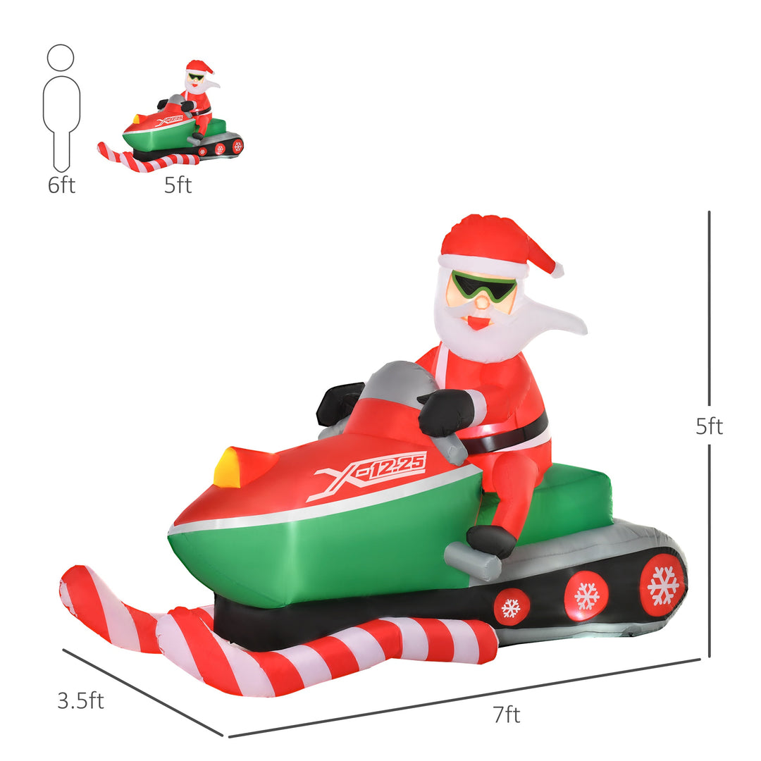 7ft Long Inflatable Holiday Christmas Blow-Up w LED Lights Outdoor, Santa Claus on Snowmobile