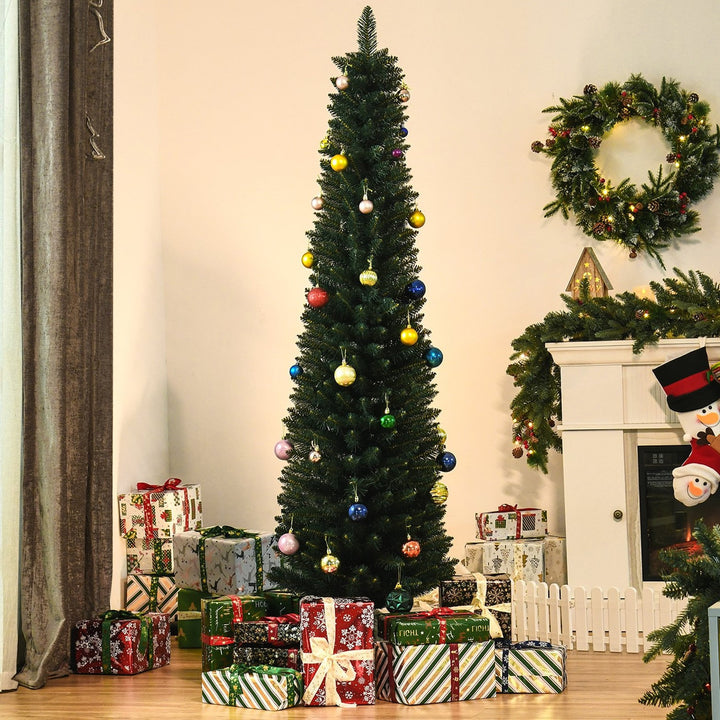 6ft 380-Tip Artificial Pencil Slim Holiday Christmas Tree w Metal Base Xmas Decor - Green