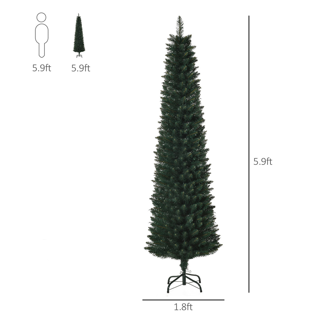 6ft 380-Tip Artificial Pencil Slim Holiday Christmas Tree w Metal Base Xmas Decor - Green