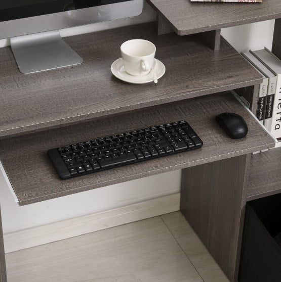 Modern Computer Desk w/ Keyboard Tray and CPU Stand - Grey