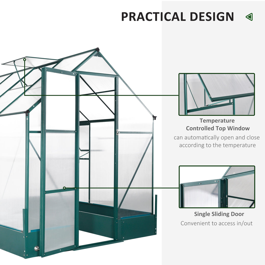 8' x 6' x 6.6' Walk-in Aluminum PC Hard Sided Outdoor Greenhouse Temperature Window, Foundation