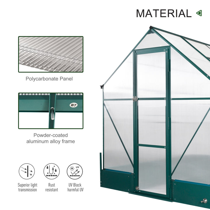 8' x 6' x 6.6' Walk-in Aluminum PC Hard Sided Outdoor Greenhouse Temperature Window, Foundation