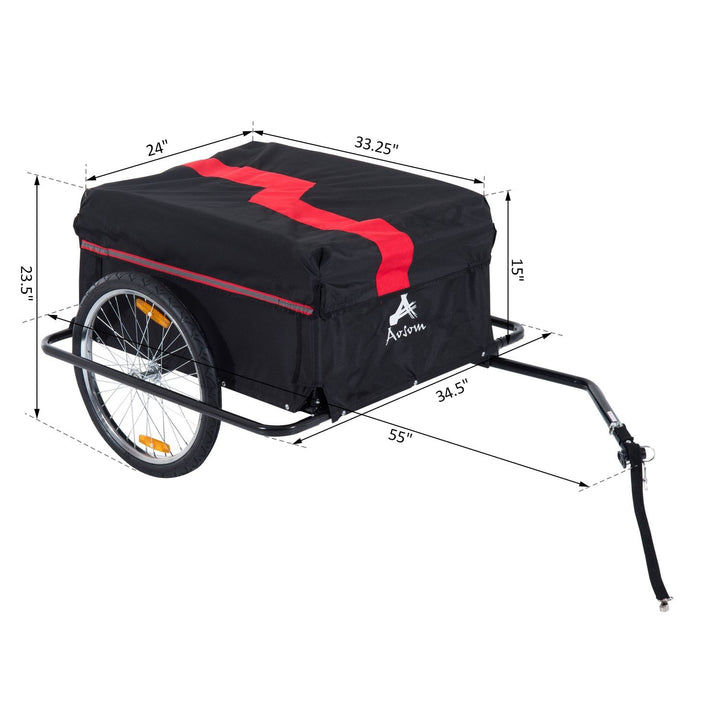 Bicycle Bike Cargo Trailer Cart Carrier Wagon, Foldable w/Cover - Red & Black